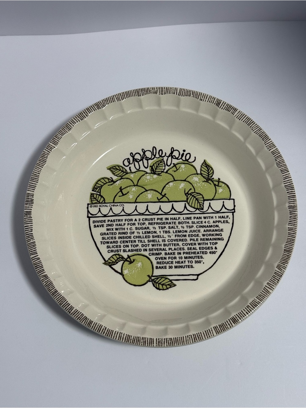 Vintage 1983 Royal China Apple Pie Recipe Plate Deep Dish